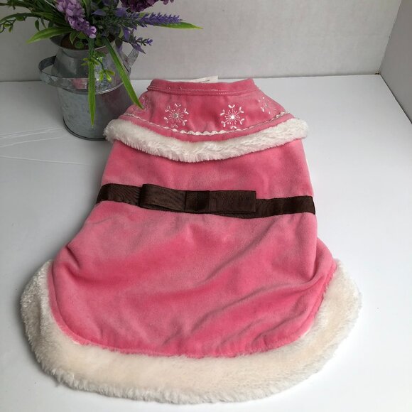 Pet Holiday Pink and White Velvet Dress with Brown Bow - Picture 1 of 8